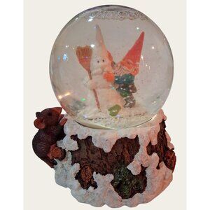 Enesco Musical Snow Globe With Gnome & Snowman On Snowy Base Playing "Let It Sno